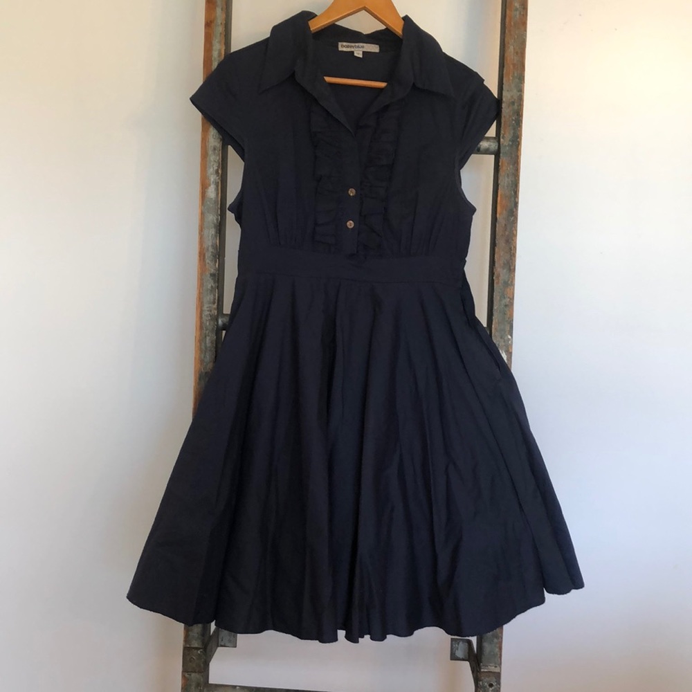 Navy fit and flare dress with tulle slip liner
